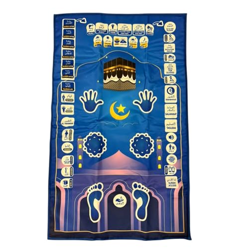 Interactive Blue Prayer Mat for Kids, Sunni Salah Educational Learning Rug, Age 3+