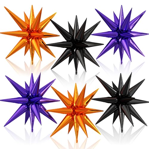 Black Orange Purple Star Balloons, 6PCS 22 Inch Foil Explosion Star Balloon - color: Black Orange Purple