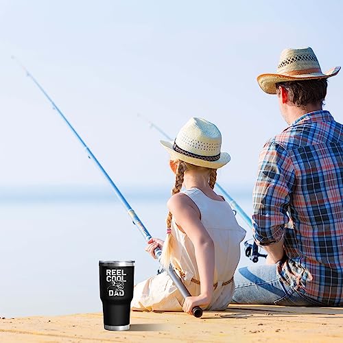 Fishing Gifts for Dad Men 30 oz REEL COOL DAD Tumbler Cups with Fish American Flag Design Father's Day Christmas Fishing Gifts for Dad Grandpa Stainless Steel Insulated Water Bottle With Lid - color: DAD-Fishing-01
