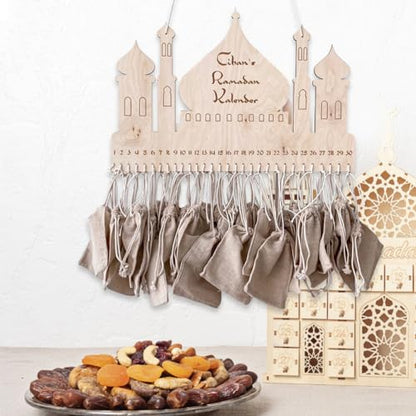 Ramadan Decorations Countdown Calendar, Wooden Advent Calendar with Cloth Pocket Eid Mubarak Decoration, 30 Days Eid Mubaraks Home Ornament, Ramadan Decor Wooden Wall Signs Wall Plaque