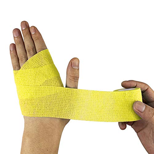 FRESINIDER 9 Rolls Self Adhesive Wrap Athletic Tape Gauze, Breathable Elastic Cohesive Bandage for Sports Injury & Pet (7 Pcs 2" x 5 Yards + 2 Pcs 1" X 5 Yards) (Yellow) - color: Yellow