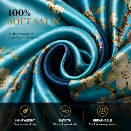 LONDON Women’s Satin Silky Scarf Gift Box Large Lightweight Silky Smooth Shawl Wrap for Hair, Head, Neck or Hijab - color: Almond Blossom - Box