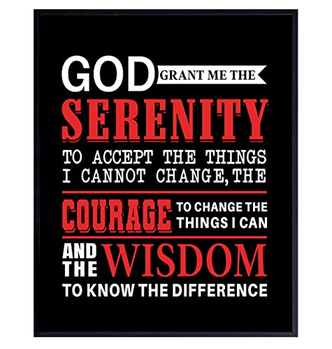 Serenity Prayer Wall Art Print - AA Recovery Poster 8x10 Unframed | Serenity Prayer Wall Decor, Recovery Gift Ideas, Sobriety Gifts For Women, Twelve Step Program Art, Addiction Recovery Decor