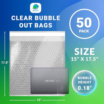 Shipping Bubble Bag, 15 x 17.5 Inches. 1500 Pack Clear Bags for Packaging. Self Seal Bubble Pouches for Packing. Waterproof Polyethylene Storage Moving Bags. Packing Materials for Fragile Items - size: 15" x 17.5" / 1500 Pack