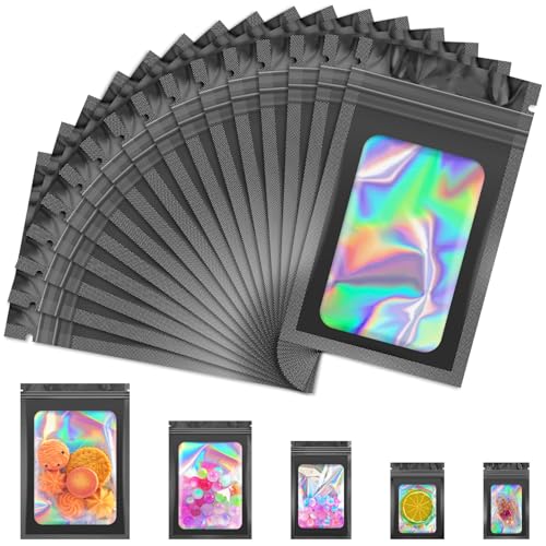 JETMORE 100 PCS Holographic Bags, Black Mylar Bags, 2.4x3.9in Candy Bags - color: Black, size: 2.4*3.9inch
