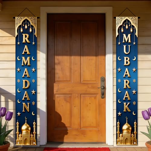Nuxovilar Ramadan Mubarak Gold Porch Banners Set 12x71 Polyester - color: Ri50576