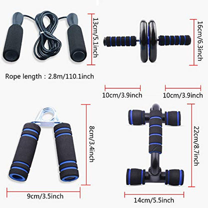 Sethruki Abdominal Muscle Training Rollers, 5-In-1 Roller Kit with Knee Pads, Push-Up Bars, Handle Grips, Skipping Ropes, Home Gym Exercise Kits Suitable for Physical Training