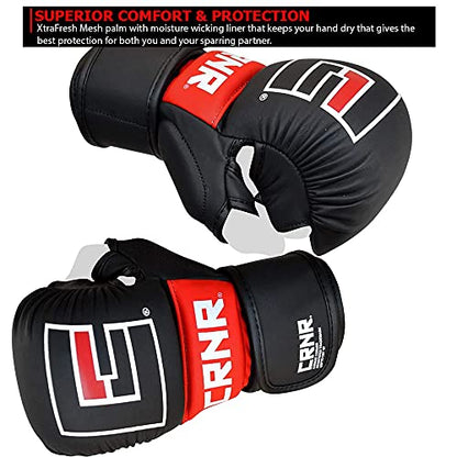 Combat Corner MMA Spar Gloves for Men and Women - MMA, Kickboxing, Muay Thai Sparring Training Gloves | Black - size: Small-Medium