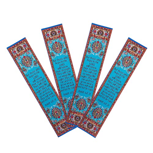 Wings Like Eagles, Bulk Pack of 4 Woven Fabric Bible Verse Bookmarks, Silky Soft & Flexible Religious Bookmarkers for Novels Books & Bibles, Memory Verse Gift, Traditional Turkish Woven Design - color: Wings Like Eagles - 4 Pack