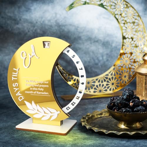 Ramadan Countdown Calendar, Rotatable 30 Days Til Eid, Eid Mubarak Advent Countdown Calendar Rotate Moon Shaped Eid Calendar for islamic Home Party Decorations : Home & Kitchen