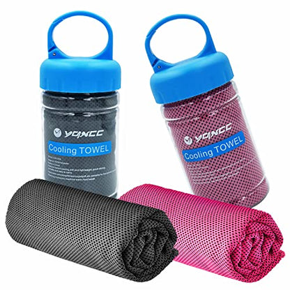 YQXCC 2 Pack Cooling Towels (47"x12"), Ice Cool Towel for Neck & Face | Cooling Neck Wraps, Soft Breathable Microfiber Chilly Towel for Yoga, Golf, Gym, Running, Camping & Hot Weather - color: Dark Gary/Rose Red