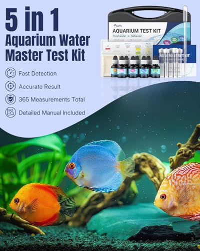 Pawfly 5 in 1 Aquarium Water Master Test Kit for Freshwater & Saltwater | Aquarium Water Test Kit Fish Tank Water Testing Kit for pH Nitrite Nitrate Ammonia & Phosphate, Aquarium Test Kit - color: Black Box Pack