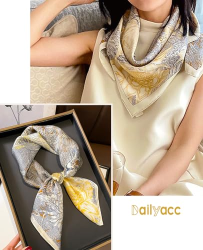 Dailyacc Hair Bandanas Scarf For Women Lightweight Fashion Neck Silk Satin Head Scarves For Sleeping Handbags Scarf - color: 13-golden Forest/27.5*27.5in