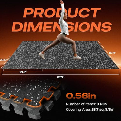 SUPERJARE 30" x 30" Larger Rubber Top Exercise Equipment Mats, 0.56" Thick 9PCS 56.3 Sq Ft High-Density EVA Foam Interlocking Gym Flooring, Big Workout Mat for Home Gym, Floor Protection, Black/Grey - size: 9 Tiles (56 Sq Ft)