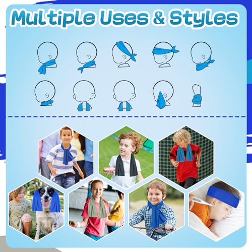 4 Pack Mini Cooling Towels (30"x9") - Kids Cooling Towel, Soft Breathable Cooling Neck Wraps with UPF 50 Sun Protection for Boys Girls Running Exercise Parent-child Activities School Outdoor Sports - color: Blue & Black & Grey & Royal Blue