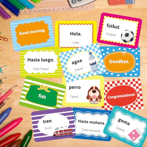 Ceiba Tree Spanish Conversational Phrase Flash Cards English to Spanish 100Pcs Double-Sided Bilingual Vocabulary Flashcards Learn Español Toys for Kids Adult Beginners Toddlers Grade School Classroom
