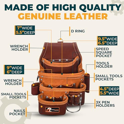 Daisy Leather Tool Bag Pro 505 Premium Leather Oil Tanned 13 Pockets with Speed Square Pocket Multi-Purpose Tool Organizer for Handyman Carpenter Electrician Construction Farmers X-Large… - color: Cherry