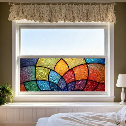 Window Privacy Film 39.37 x 17.3 in Rainbow Mosaic Static Cling | Removable and reusable static cling adds privacy and colorful stained glass style to windows, glass doors and bathrooms. - color: Colorful Window#03