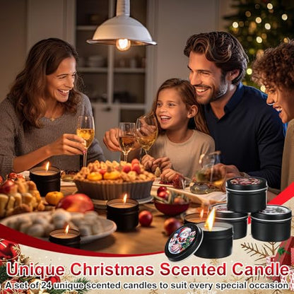 Nuanchu 24 Pack Christmas Scented Candles Gift Set Cartoon Candle for Her Him 2oz Natural Soy Wax Jar Long Lasting Aromatherapy Bulk Favors Set for Christmas Party Home Decor - style: Cartoon