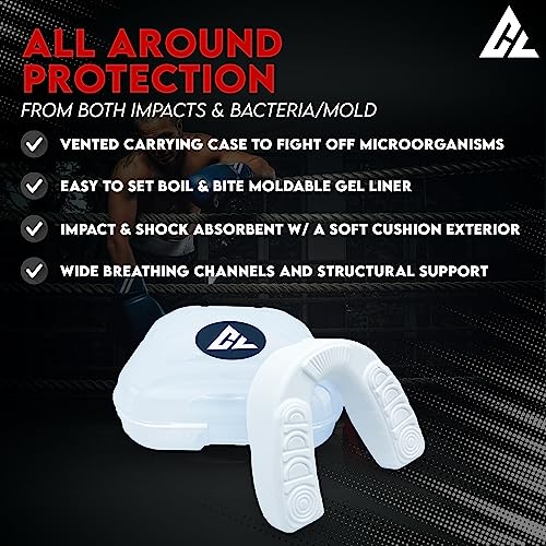 Moldable Adult Contact Sports Mouth Guard w/Vented Case | Breathable Custom Fit Mouthpiece for Men & Women | Boil and Bite Mouthguard for MMA, Boxing, Jiu Jitsu, Wrestling, Grappling, Hockey & Sports