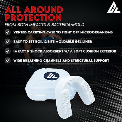 Moldable Adult Contact Sports Mouth Guard w/Vented Case | Breathable Custom Fit Mouthpiece for Men & Women | Boil and Bite Mouthguard for MMA, Boxing, Jiu Jitsu, Wrestling, Grappling, Hockey & Sports