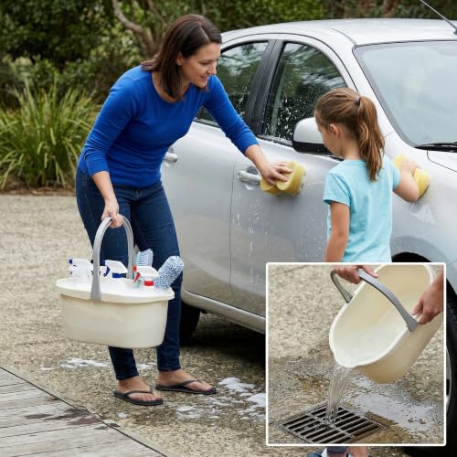 Compact Mop Bucket with Handle, Rectangular Cleaning Bucket and Caddy for Cleaning Supplies, 10L, White - color: White