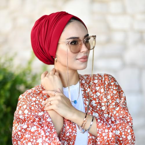 para life Dubai Turbans for Women, Breathable Instant Turban|Std Size Stretchable Cotton|Hijab Cap&Undercap - color: Red