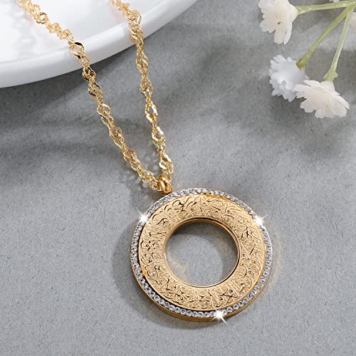 Qitian Islamic Jewelry Gifts for Women Muslim Pendant Gold Allah Arabic Necklaces Ayatul Kursi Necklace Islam Eid Ramadan Gifts - color: A-Gold