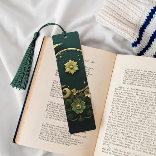 5 Pieces Wood Bookmark for Men Women Ramadan on Green Wallpaper Wooden Bookmarks Unique Handmade Book Marks with Tassel Pendant Craft Bookmark for Book Lovers Birthday Teachers Gift - color: Dark Green