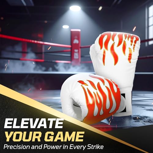 Flexzion Boxing Gloves for Kids 4oz – Training Punching Bag Mitts, Kid Boxing Gloves with Faux Leather & Wrap-Around Wrist Protection for Boys & Girls Ages 3-8 Years - color: White Blaze