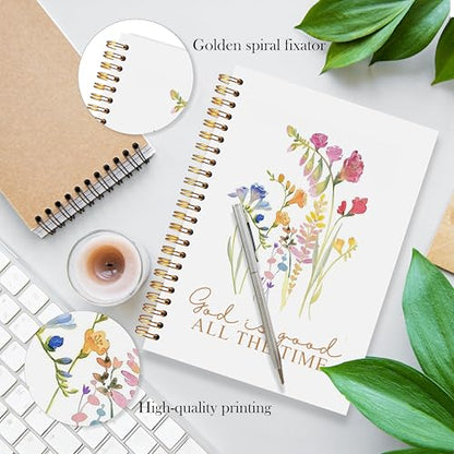 Christian Notebook, God Is Good All the Time Bible Verse Journal, Wildflower Religious Scripture Spiral Notebook, Christian Gifts for Women, Prayer Journal for Woman, 5.5x8.3 - color: bt13