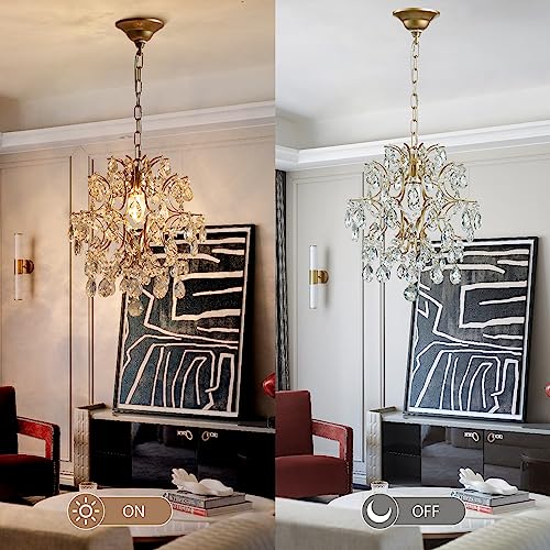 Bestier Gold Modern Pendant Chandelier Crystal Raindrop Lighting Ceiling Light Fixture Lamp for Dining Room Bathroom Bedroom Livingroom entryway 1 E26 Bulbs Required D13 in x H16 in - color: Gold, size: D13" x H16"