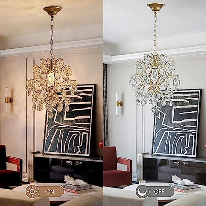 Bestier Gold Modern Pendant Chandelier Crystal Raindrop Lighting Ceiling Light Fixture Lamp for Dining Room Bathroom Bedroom Livingroom entryway 1 E26 Bulbs Required D13 in x H16 in - color: Gold, size: D13" x H16"