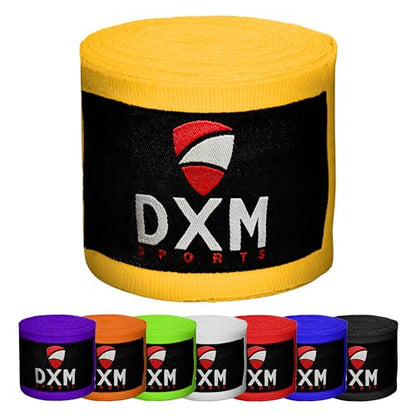 DXM SPORTS Boxing Hand Wraps Inner Gloves - 180 Inch Elasticated Thumb Loop Bandages - Kickboxing MMA Muay Thai Kickboxing Martial Arts Punching Training for Men Women - color: Yellow