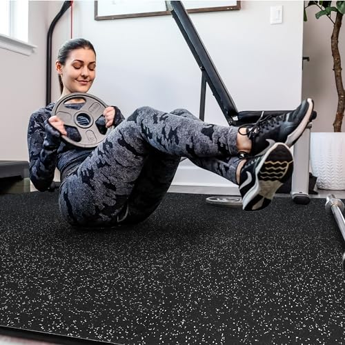 SUPERJARE 0.4'' Thick 24 Pcs 96 Sq Ft Rubber Top Exercise Equipment Mats, High Density EVA Foam Mats with Rubber Top, Interlocking Gym Flooring for Home Gym, Protective Workout Mat, Black/Grey - size: 24 Tiles (96 Sq Ft)