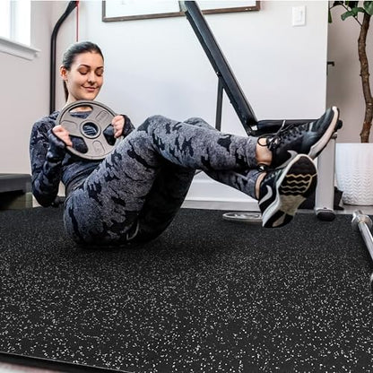 SUPERJARE 0.4'' Thick 36 Pcs 144 Sq Ft Rubber Top Exercise Equipment Mats, High Density EVA Foam Mats with Rubber Top, Interlocking Gym Flooring for Home Gym, Protective Workout Mat, Black/Grey - size: 36 Tiles (144 Sq Ft)