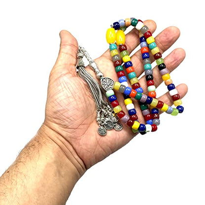 Special Prayer Beads Series -99 beads- Tesbih Tasbih Tasbeeh Misbaha Masbaha Subha Sebha Sibha (Multi Color Resin Drum -8X6 mm- 99 Beads) - color: Multi Color Resin Drum -8X6 mm- 99 Beads