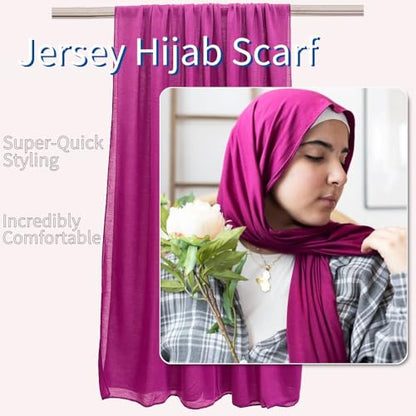 Harewom Muslim Hijab for Women Soft Stretch Headscarf Large Plain Turban Wrap Shawl Head Wrap for Everyday Wear - color: Purple-red Hijab Headscarf