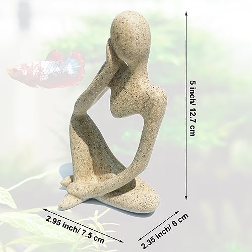 Sandstone Meditating Statue Fish Tank Decorations Betta Fish Aquarium Ornaments Small Thinker Statue Decorative Accessories for Underwater Landscaping Home Garden Décor