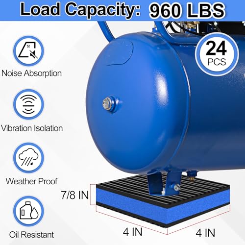 24 Pack Anti Vibration Pads for Washing Machine 4"x4"x7/8", Sound Isolation Vibrating Pad Ribbed Rubber Damping Mat EVA Center for Air Compressors, Conditioner, Treadmill, HVAC Washer Dryer - size: 4" - 24 Pack