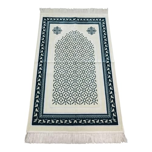 Turkish Velvet Prayer Rug, Premium Islamic Prayer Mat for Men & Women, Soft Thick Janamaz with Elegant Mihrab Design, Comfortable Muslim Salah Mat for Home, Mosque & Travel, 27.6 x 43.3 Inches - color: Turquoise Blue