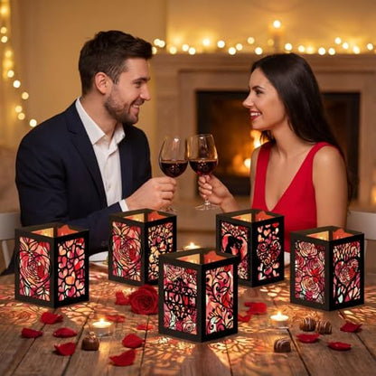 Retisee 24 Pcs Valentine's Day Decorations Paper Lanterns Craft Kits Valentine's Day Candles Holders Paper Boxes Lanterns DIY Craft Kits for Home Decorations Art Project - style: Valentine's Day