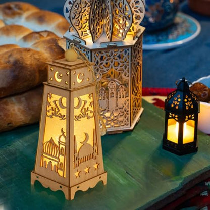 Eforcase Ramadan Lantern Hanging Decorations Wood Table Lamp Ramadan Kareem Tabletop Moon Palace Night Lights Ramadan Decorations Eid Mubarak Ornaments Tabletop Centerpiece Decor Decorative Lamp