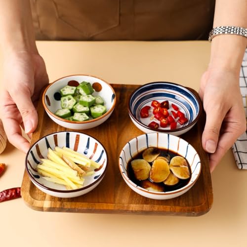 4 Pack 3 oz Small Soy Sauce Dish Ceramic Dipping Sauce Bowls | Japanese Style/Cute/Mini Dipping Bowls for Sushi,Side Dish,Ketchup,Dips,Condiment,Snack/BBQ Party/Stackable - color: Cyan