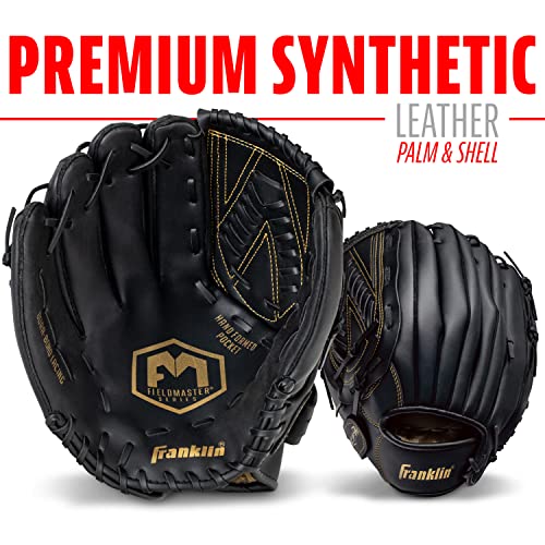 Franklin Sports Field Master Baseball + Softball Glove - Field Master Adult + Youth Baseball + Softball Mitt - Men's + Women's Gloves - color: Black/Gold, style: 13" - Basket "V" Web