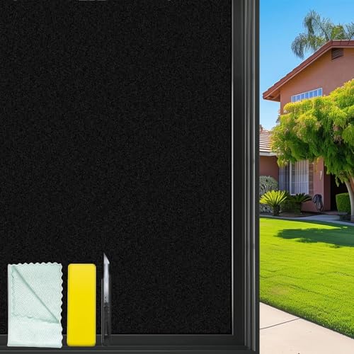 Bloss Blackout Window Privacy Film, 100% Sun Blocking Privacy Cover for Glass, Removable Room Darkening Black Out Window Tint, Static Cling Frosted Glass Film (Black/Matte, 23.6" x 78.7") - color: Black - Matte, size: 23.6 x 78.7 Inch