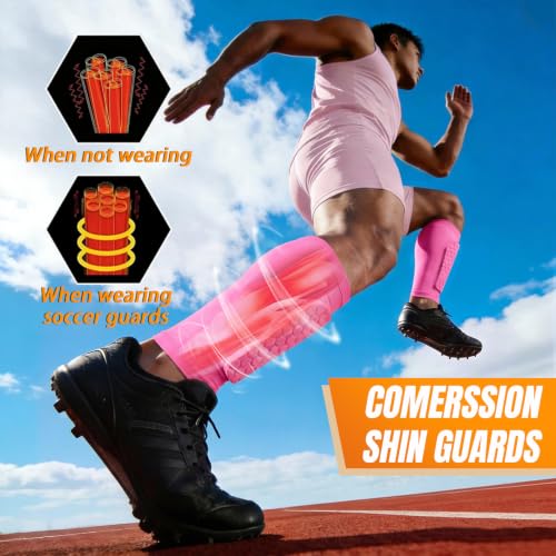 XZQTIVE Soccer Shin Guards Shin Defender for Kids Youth Adult, Ski Shin Guard Calf Compression Sleeve with Honeycomb Shin Pads - color: hot pink, size: X-Small