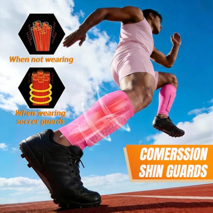 XZQTIVE Soccer Shin Guards Shin Defender for Kids Youth Adult, Ski Shin Guard Calf Compression Sleeve with Honeycomb Shin Pads - color: hot pink, size: X-Small