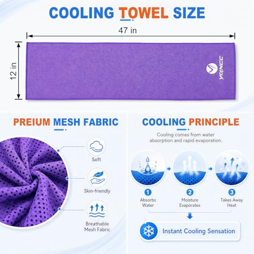 YQXCC 2 Pack Cooling Towels (47"x12"), Ice Cool Towel for Neck & Face | Cooling Neck Wraps, Soft Breathable Microfiber Chilly Towel for Yoga, Golf, Gym, Running, Camping & Hot Weather - color: Light Blue/Purple