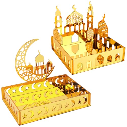ANOTION Ramadan Decorations for Home 2026 - Ramadan Serving Tray, Ramadan Table Decor, Islamic Ramadan Decor, Ramadan Gifts, Ramadan Mubarak Sign & Ramadan Table Décor, 2 Pack